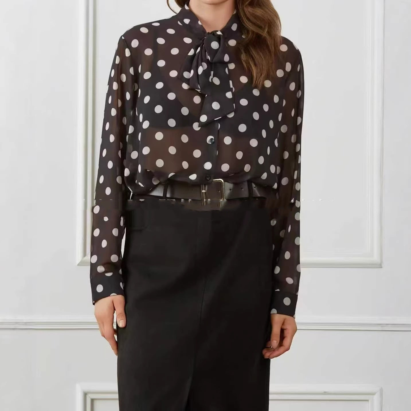 Polka-dot Shirt With Long Sleeves And A Bow Detail