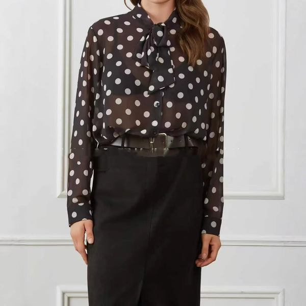 Polka-dot Shirt With Long Sleeves And A Bow Detail